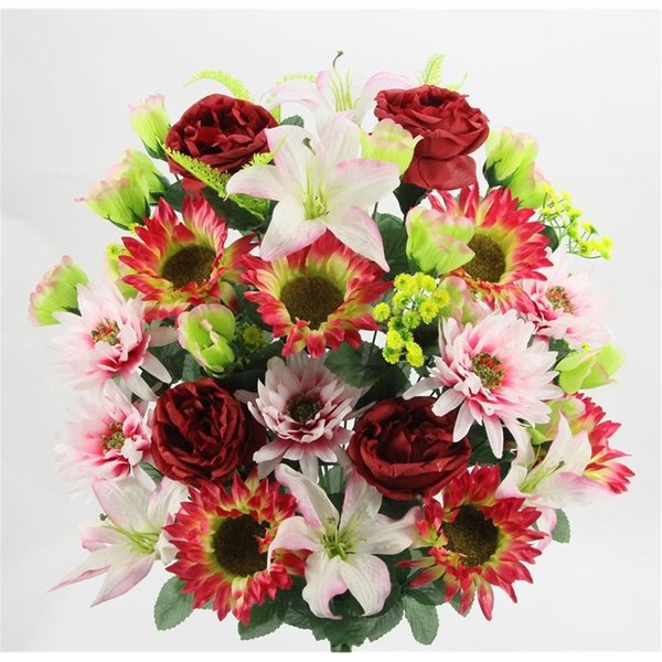 Adlmired By Nature Admired by Nature ABN1B010-BG-LT.PK-KW 36 Stem Artificial Spring Dahlia & Sunflower Mixed Flower Bush - Burgundy; Pink & Kiwi ABN1B010-BG-LT.PK-KW